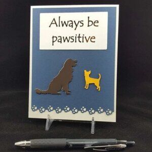 Pawsitive Note Card w/Envelope, "Always be Pawsitive."  Ivory w/ Blue‎ Note Card